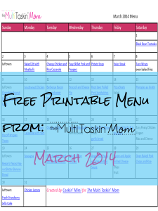 Free Printable March 2014 Menu